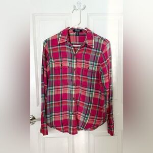 Chaps PM Pink Plaid Button Down Long Sleeve Shirt